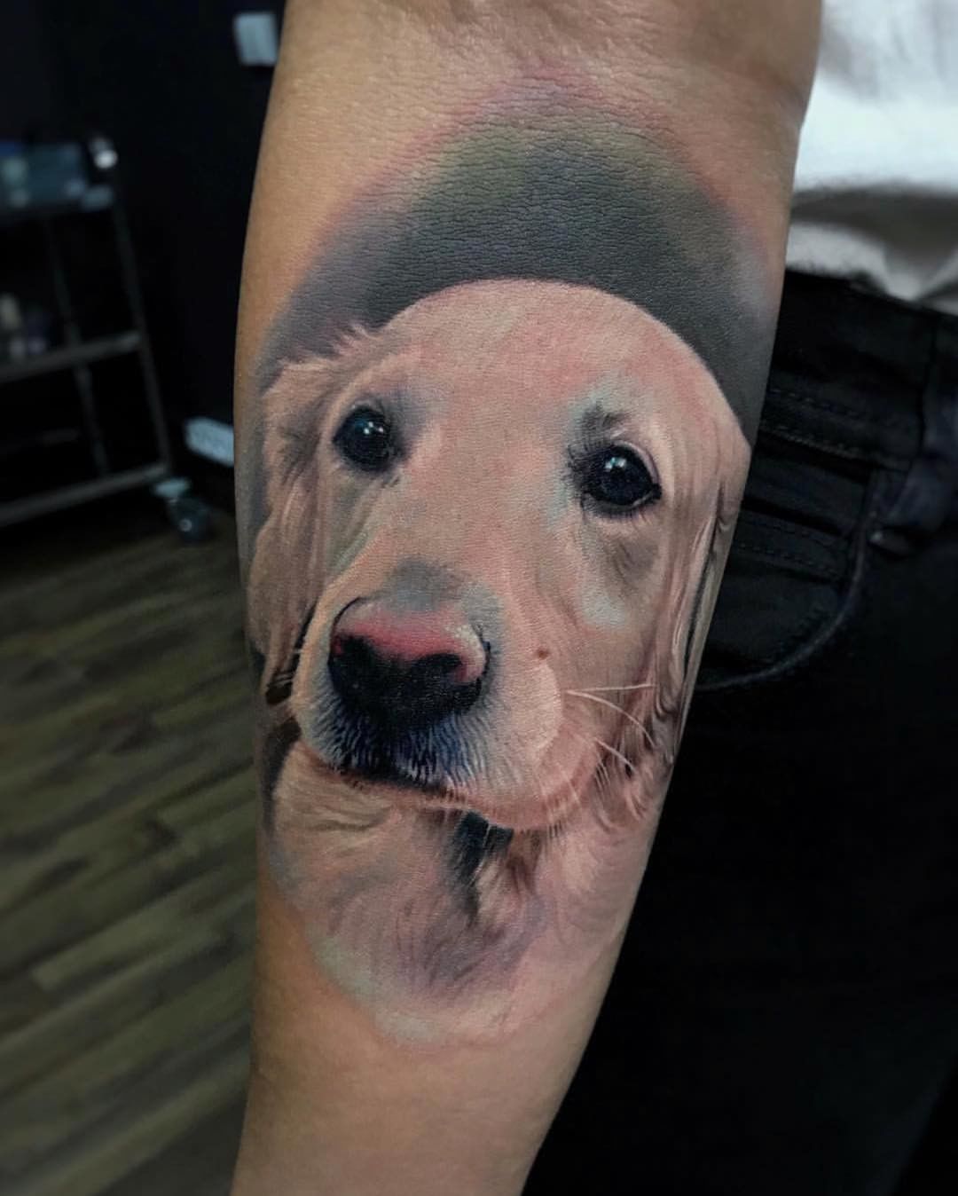 乜先生小臂写实狗狗纹身图案